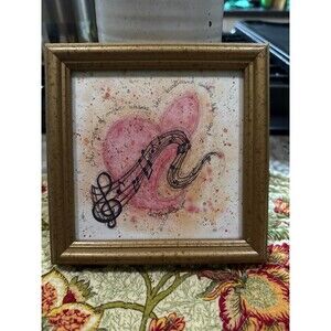 D.Morgan Print 2000 Music wakens the heart Framed 6”x6 1/2”